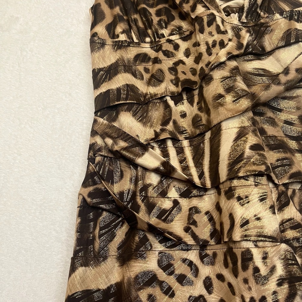 Animal Leopard Print Dress Brown Tan Gold Sleeveless V-Neck Party Cocktail M - Picture 7 of 11